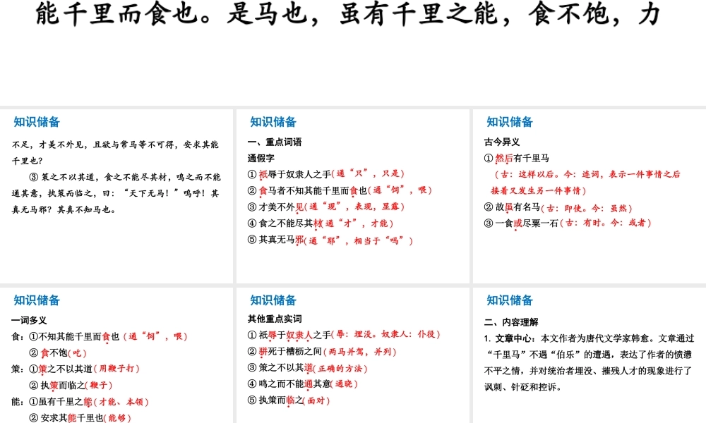 （广东专版）中考语文总复习 中考解读 阅读理解 第一章 文言文阅读 第一节 课内文言文阅读 八下 马说课件-人教版初中九年级全册语文课件