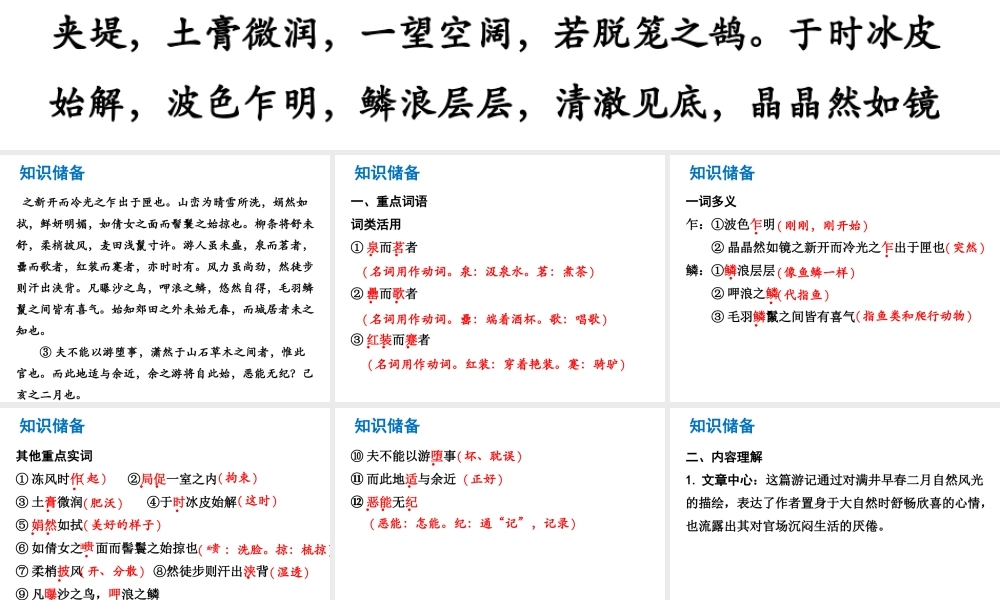 （广东专版）中考语文总复习 中考解读 阅读理解 第一章 文言文阅读 第一节 课内文言文阅读 八下 满井游记课件-人教版初中九年级全册语文课件
