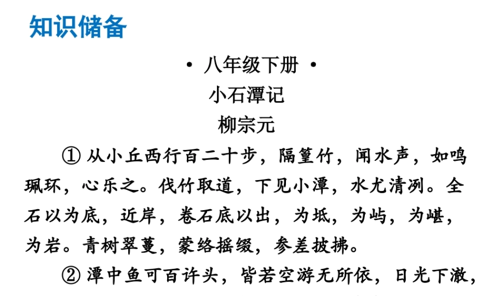 （广东专版）中考语文总复习 中考解读 阅读理解 第一章 文言文阅读 第一节 课内文言文阅读 八下 小石潭记课件-人教版初中九年级全册语文课件