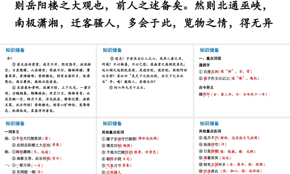 （广东专版）中考语文总复习 中考解读 阅读理解 第一章 文言文阅读 第一节 课内文言文阅读 八下 岳阳楼记课件-人教版初中九年级全册语文课件