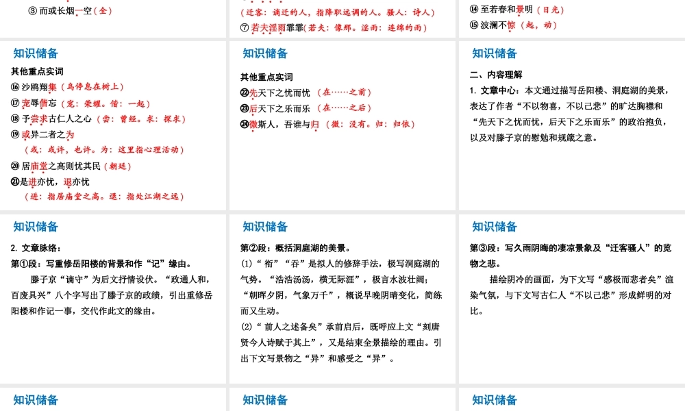 （广东专版）中考语文总复习 中考解读 阅读理解 第一章 文言文阅读 第一节 课内文言文阅读 八下 岳阳楼记课件-人教版初中九年级全册语文课件