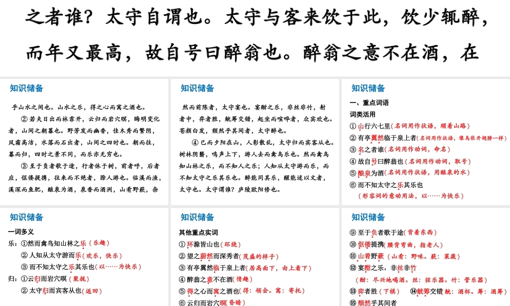 （广东专版）中考语文总复习 中考解读 阅读理解 第一章 文言文阅读 第一节 课内文言文阅读 八下 醉翁亭记课件-人教版初中九年级全册语文课件