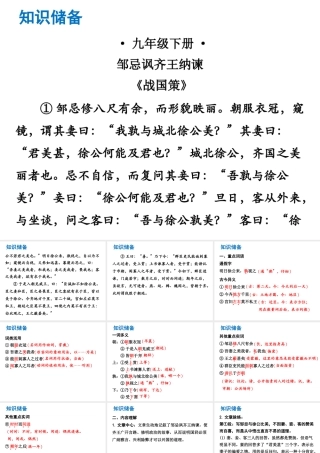 （广东专版）中考语文总复习 中考解读 阅读理解 第一章 文言文阅读 第一节 课内文言文阅读 九下 邹忌讽齐王纳谏课件-人教版初中九年级全册语文课件