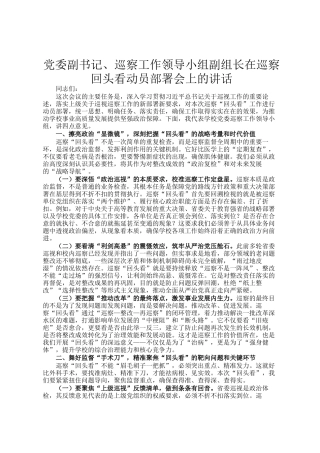党委副书记、巡察工作领导小组副组长在巡察回头看动员部署会上的讲话
