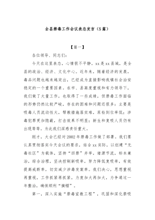 (5篇)全县禁毒工作会议表态发言【更多材料关注抖音：资深秘书】