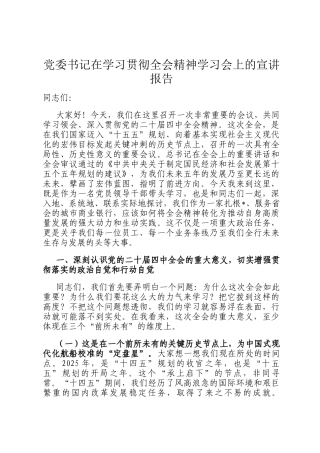 党委书记在学习贯彻全会精神学习会上的宣讲报告