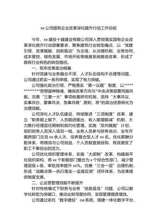 xx公司国有企业改革深化提升行动工作总结