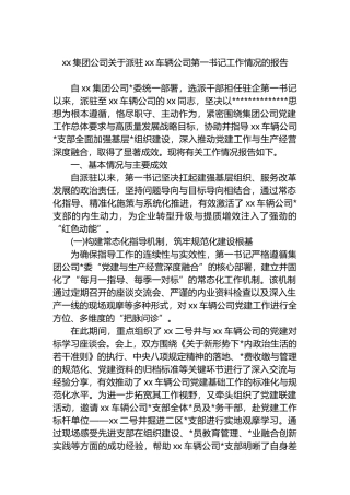 XX集团公司关于派驻XX车辆公司第一书记工作情况的报告