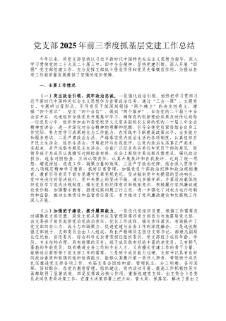 党支部2025年前三季度抓基层党建工作总结