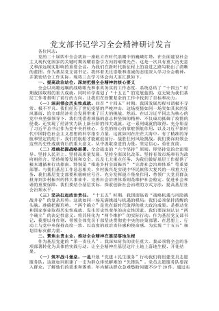 党支部书记学习全会精神研讨发言