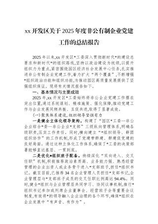 XX开发区关于2025年度非公有制企业党建工作的总结报告