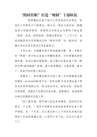 “跨村任职”打造“硬核”干部队伍【更多材料关注抖音：资深秘书】