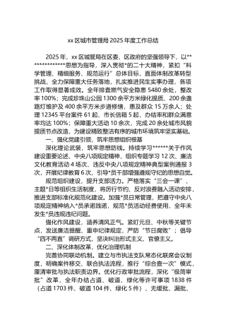 XX区城市管理局2025年度工作总结
