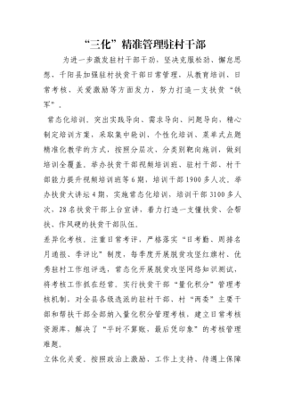 “三化”精准管理驻村干部【更多材料关注抖音：资深秘书】