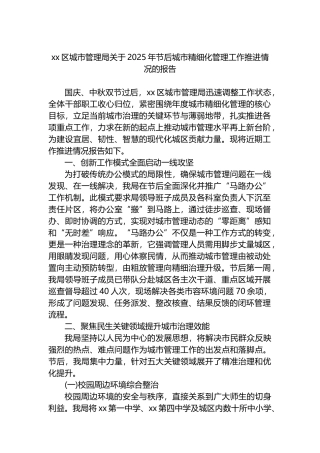 XX区城市管理局关于2025年节后城市精细化管理工作推进情况的报告