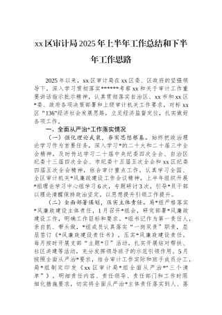 XX区审计局2025年上半年工作总结和下半年工作思路