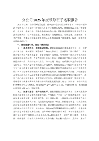 分公司2025年度领导班子述职报告