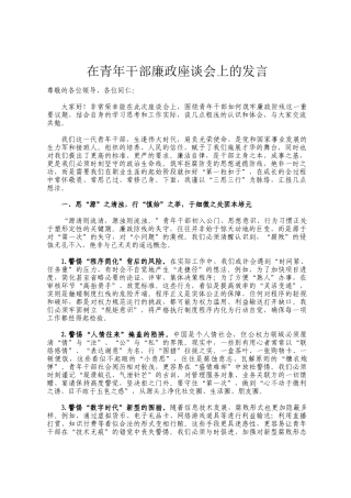 在青年干部廉政座谈会上的发言