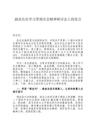 副县长在学习贯彻全会精神研讨会上的发言