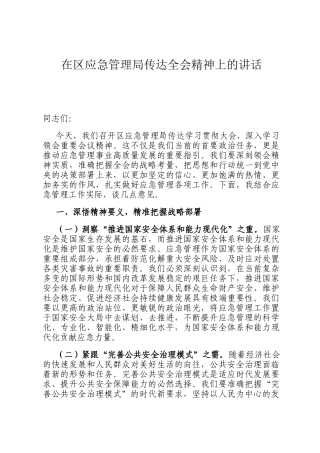 在区应急管理局传达全会精神上的讲话