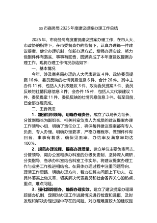 XX市商务局2025年度建议提案办理工作总结