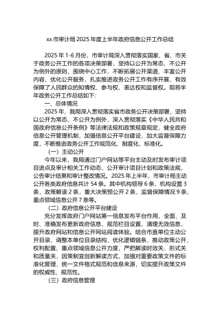 XX市审计局2025年度上半年政府信息公开工作总结