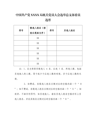 3.3中国共产党 X X 局党员大会选举支部委员选票【更多材料关注抖音：资深秘书】