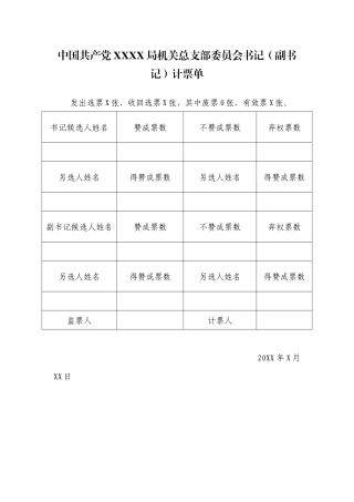 3.8中国共产党 X X 局XX委员会书记（副书记）计票单【更多材料关注抖音：资深秘书】
