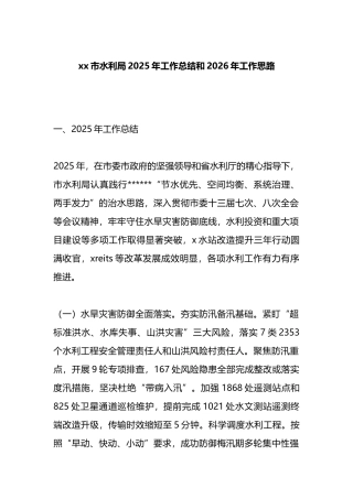 XX市水利局2025年工作总结和2026年工作思路计划