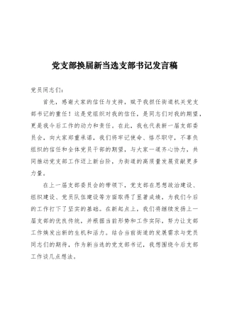05-2 党支部换届新当选支部书记发言讲话稿【更多材料关注抖音：资深秘书】