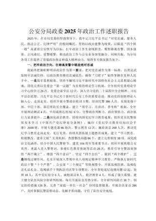 公安分局政委2025年政治工作述职报告