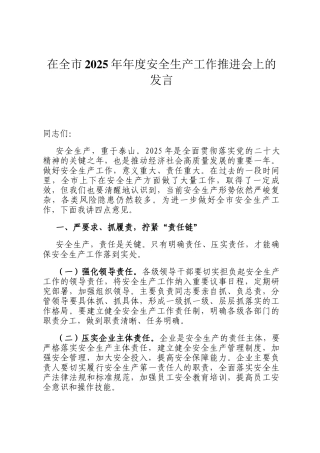 在全市2025年年度安全生产工作推进会上的发言