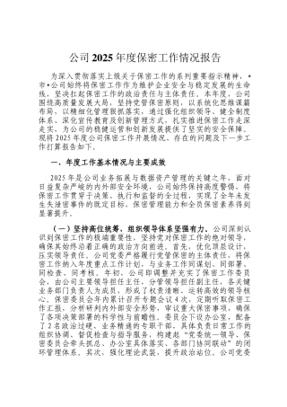 公司2025年度保密工作情况报告