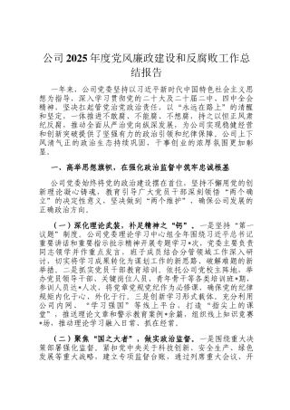 公司2025年度党风廉政建设和反腐败工作总结报告
