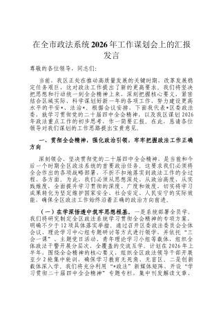 在全市政法系统2026年工作谋划会上的汇报发言