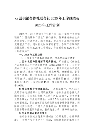 XX县供销合作社联合社2025年工作总结及2026年工作计划