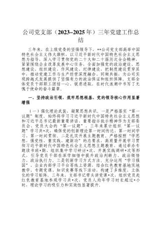 公司党支部（2023-2025年）三年党建工作总结