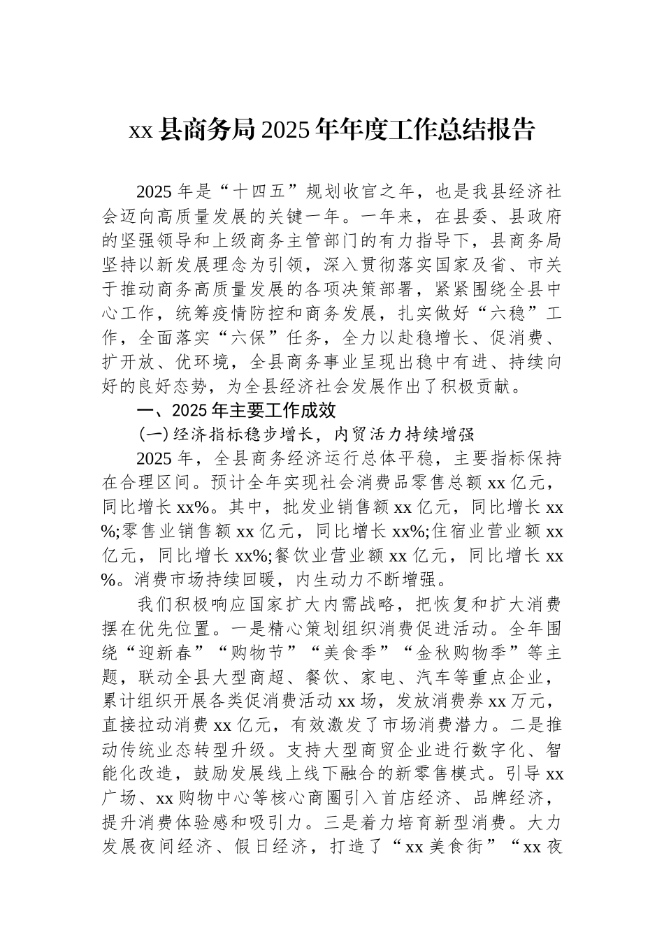 XX县商务局2025年年度工作总结报告_第1页