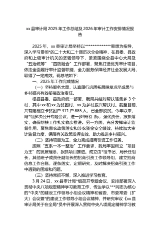 XX县审计局2025年工作总结及2026年审计工作安排情况报告计划