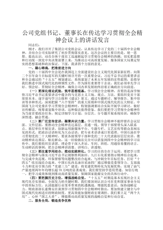 公司党组书记、董事长在传达学习贯彻全会精神会议上的讲话发言
