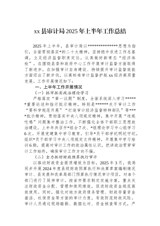 XX县审计局2025年上半年工作总结