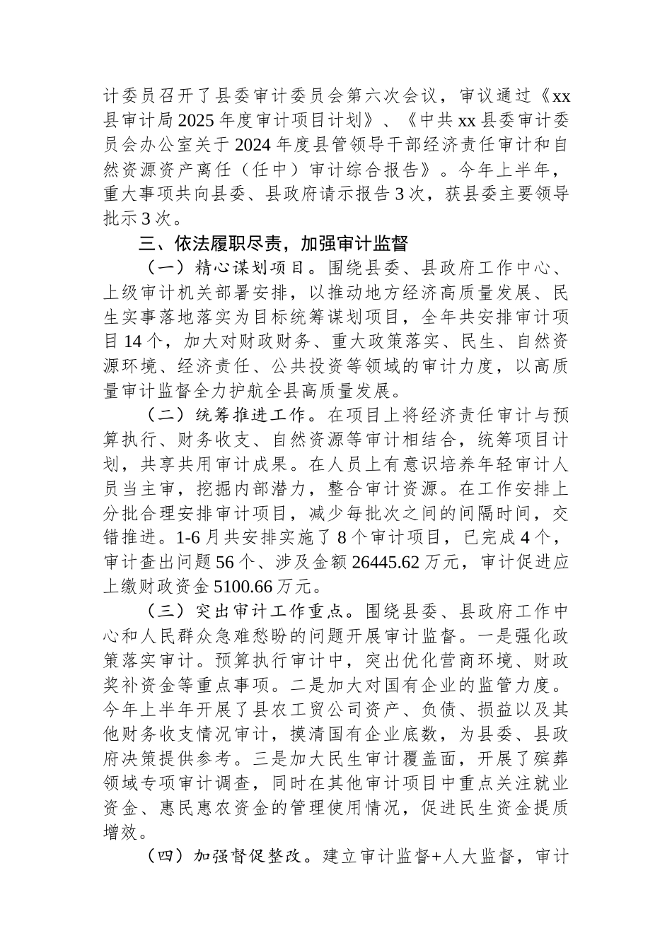 XX县审计局2025年上半年工作总结及下半年工作计划_第2页