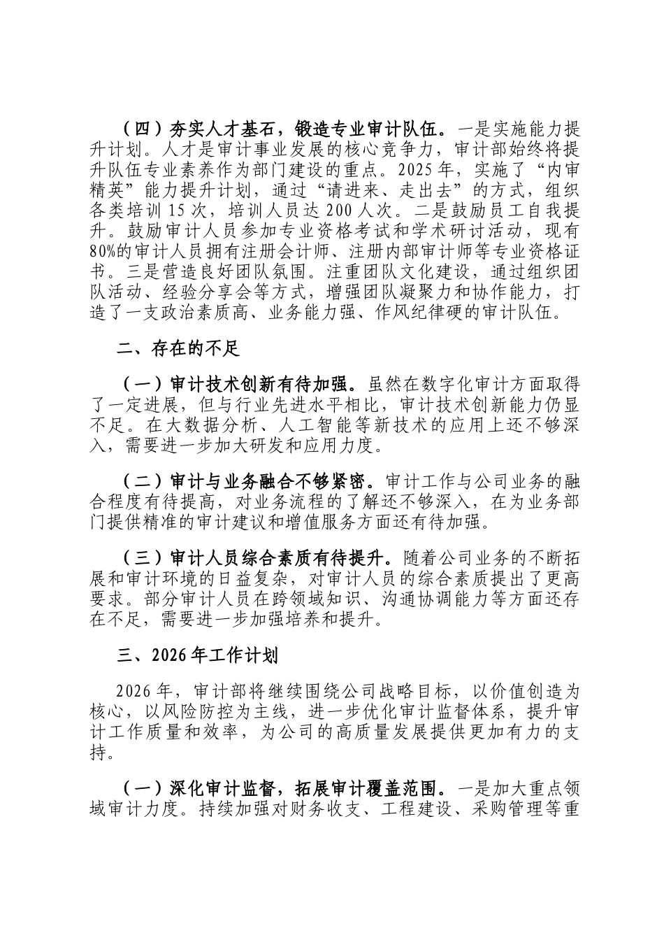 公司审计部2025年度工作总结暨2026年工作计划_第3页