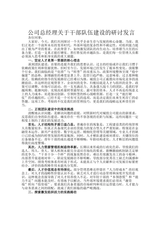 公司总经理关于干部队伍建设的研讨发言