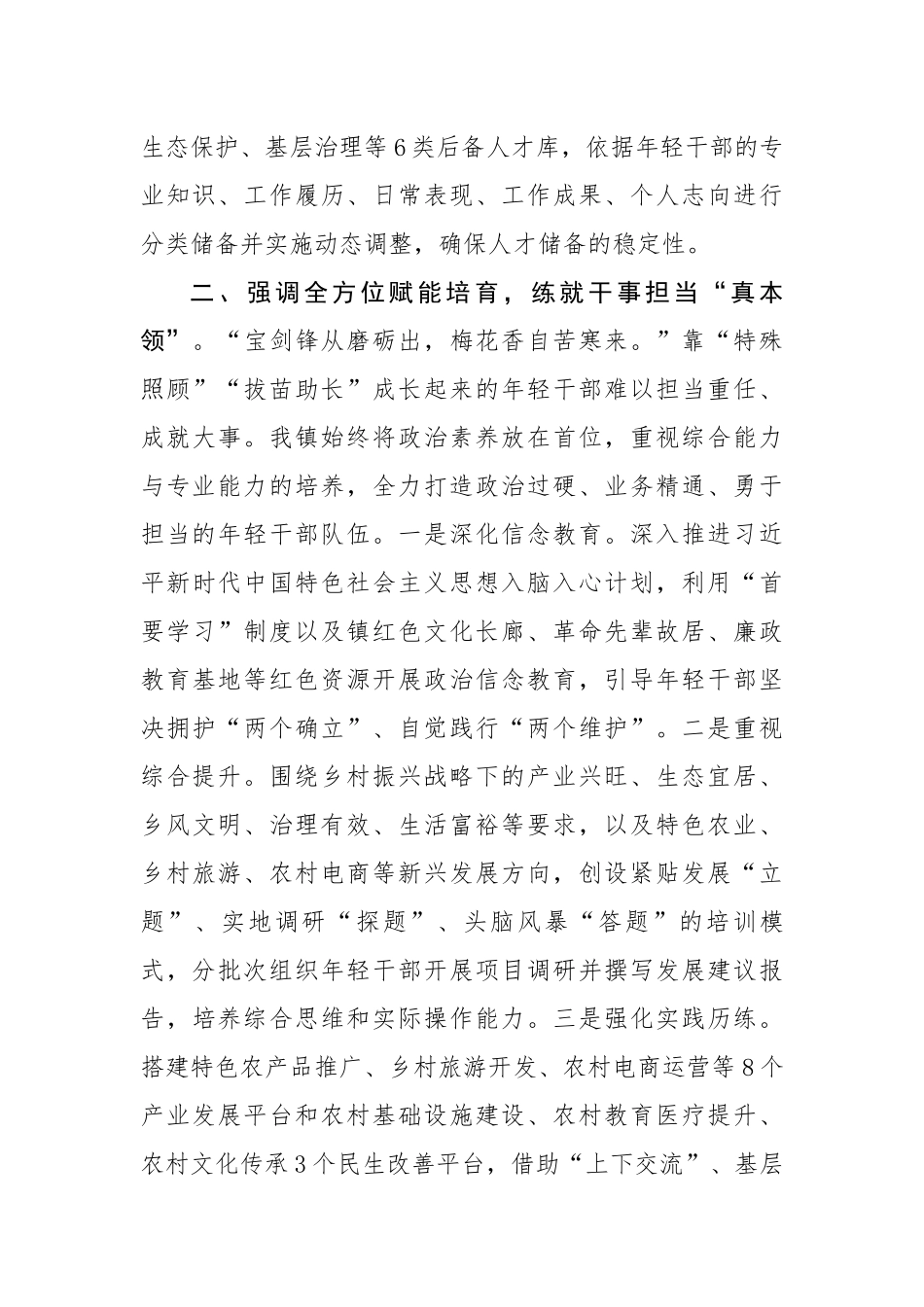 2025年乡镇年轻干部队伍建设经验交流（2386字）【更多材料关注抖音：资深秘书】_第2页