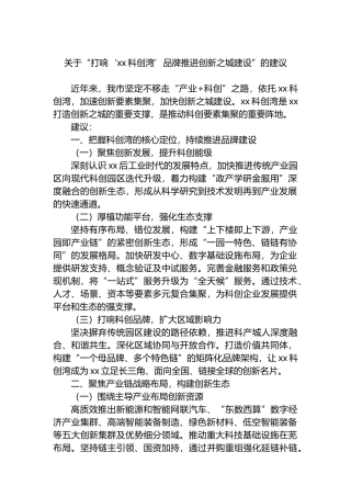 关于“打响‘xx科创湾’品牌推进创新之城建设”的建议
