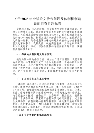 关于2025年全镇公文抄袭问题及体制机制建设的自查自纠报告