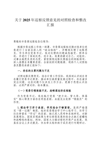 关于2025年巡察反馈意见的对照检查和整改汇报