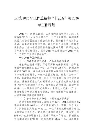 XX镇2025年工作总结和“十五五”及2026年工作谋划