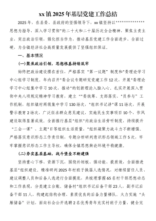XX镇2025年基层党建工作总结